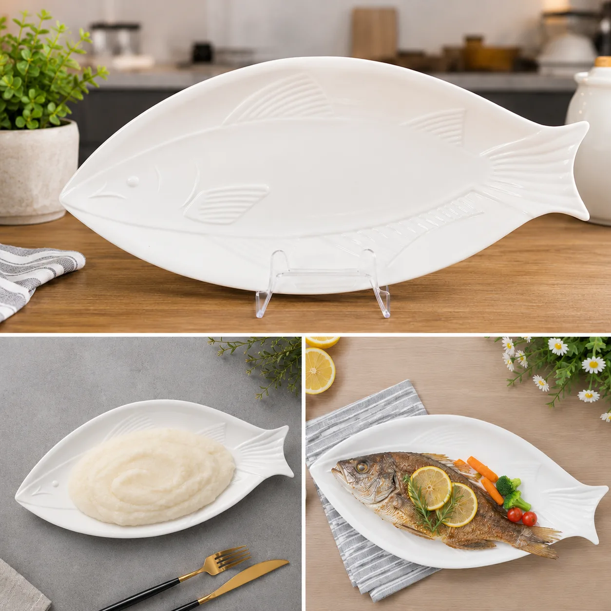 White Plate With A Fish Design