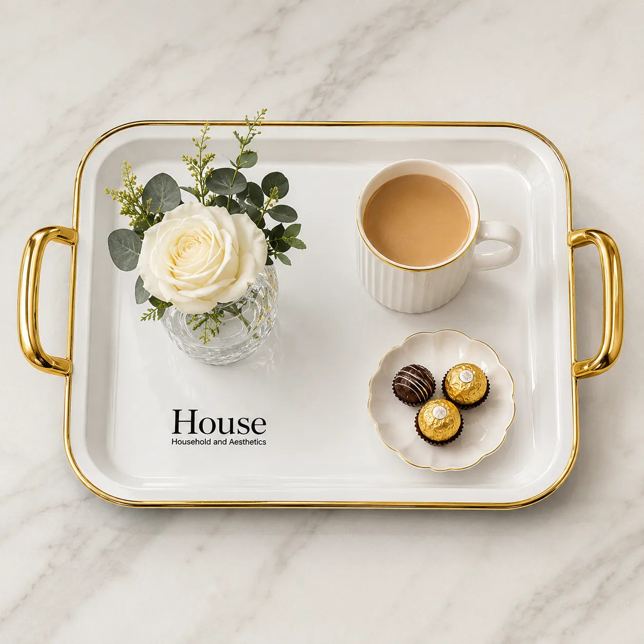 Stunning White And Gold Tray
