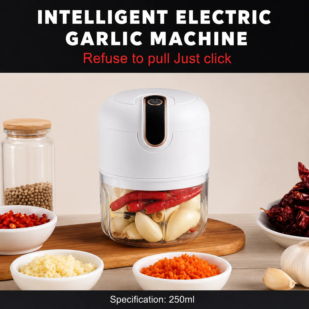 250ml Electric Garlic Chopper – USB Rechargeable Mini Food Processor 2