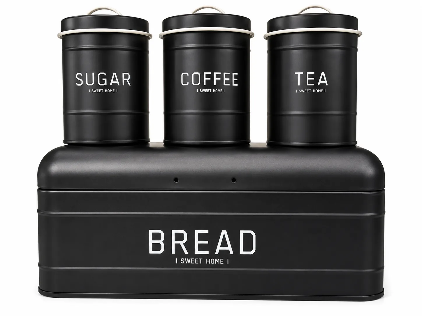 Bread Bin & Tea, Coffee, Sugar Canister Set – 4 Piece Storage Set