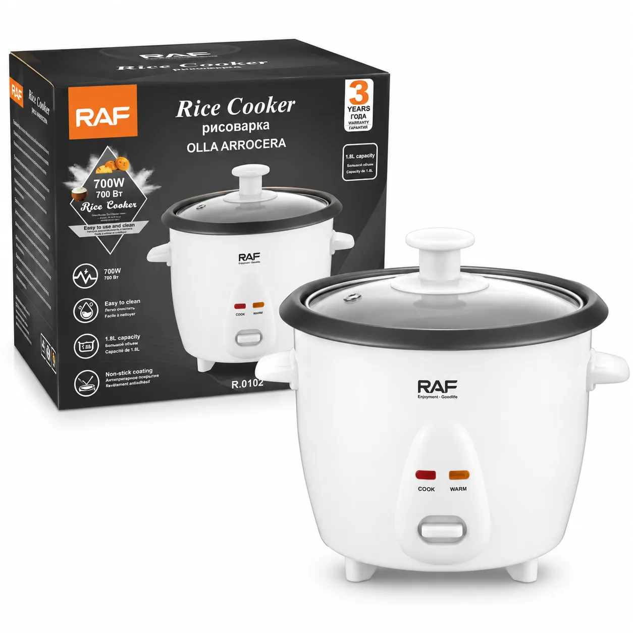 RAF 1.8L Rice Cooker – 700W Automatic Rice Cooker