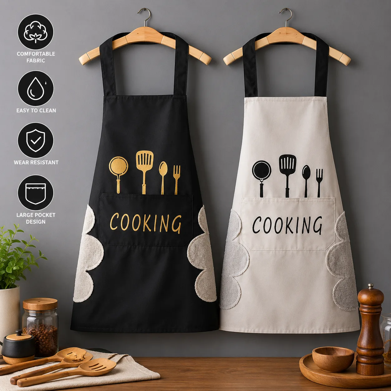 Kitchen Cooking Apron with Front Pocket