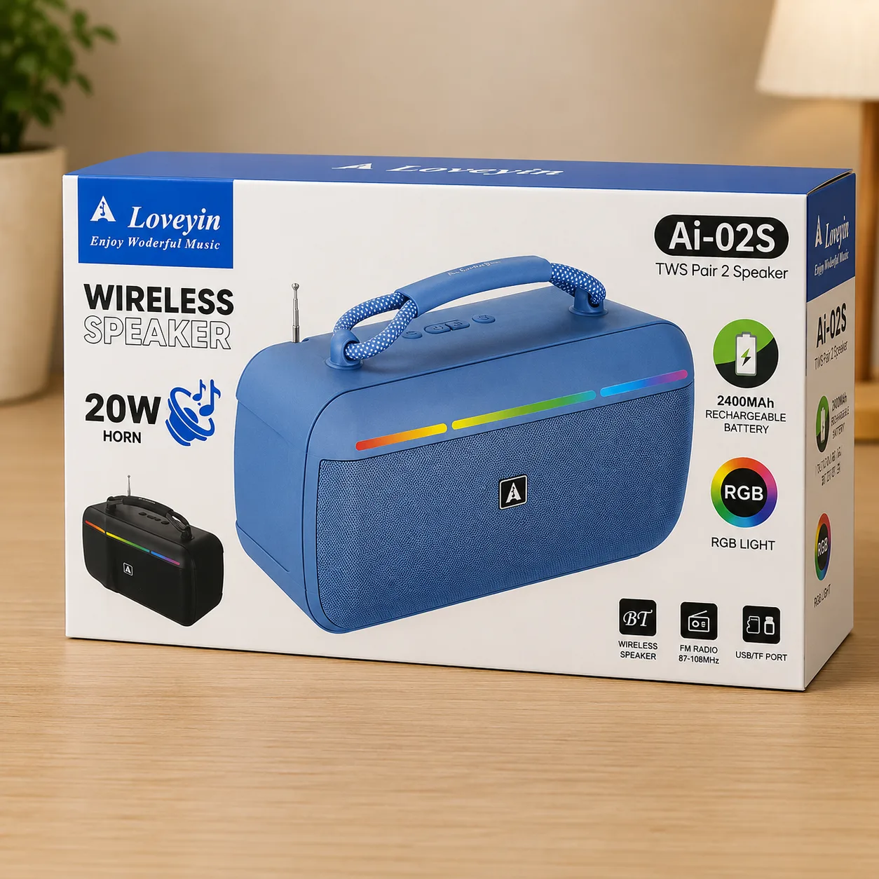 Loveyin AI-02S 20W Wireless Bluetooth Speaker with RGB Lights