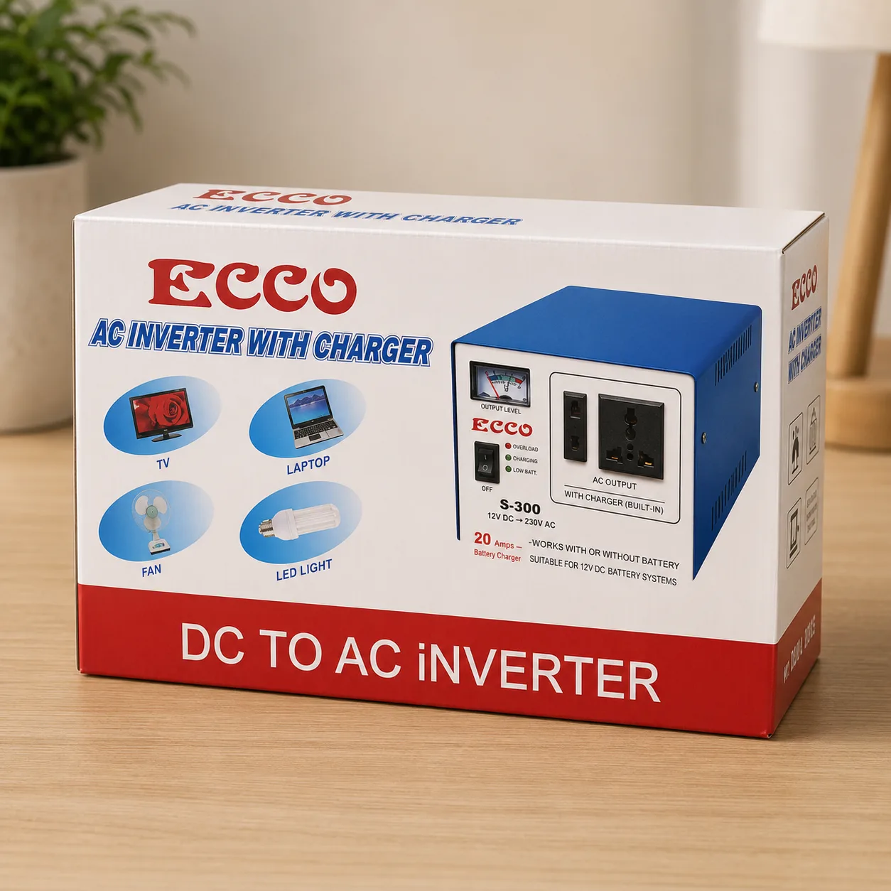 ECCO S-300 DC to AC Inverter with Built-in 20A Charger