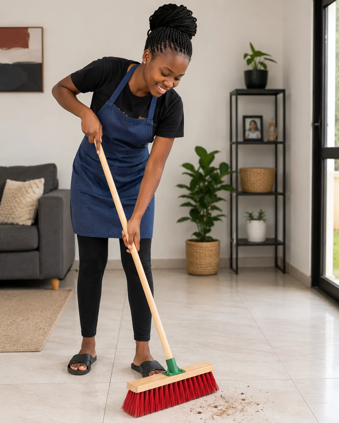 Heavy-Duty Floor Broom with Wooden Handle