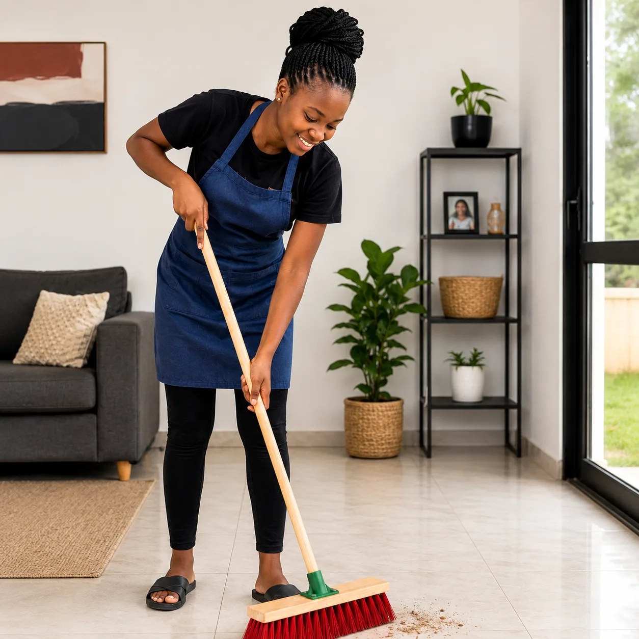 Heavy-Duty Floor Broom with Wooden Handle