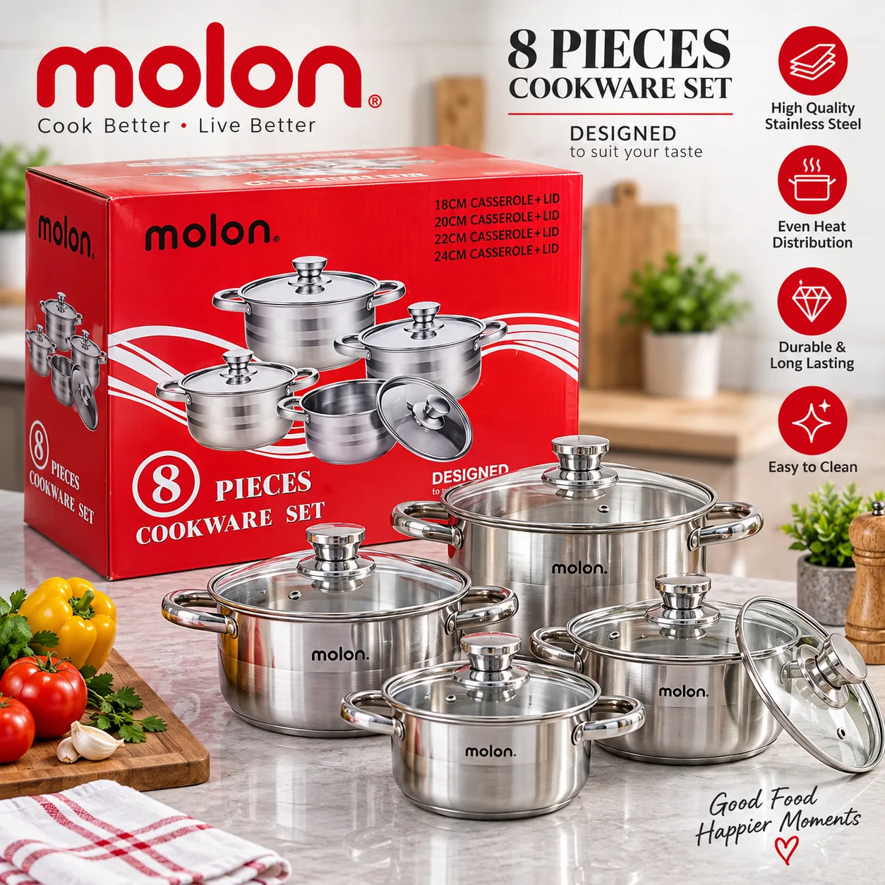 Molon 8-Piece Stainless Steel Cookware Set