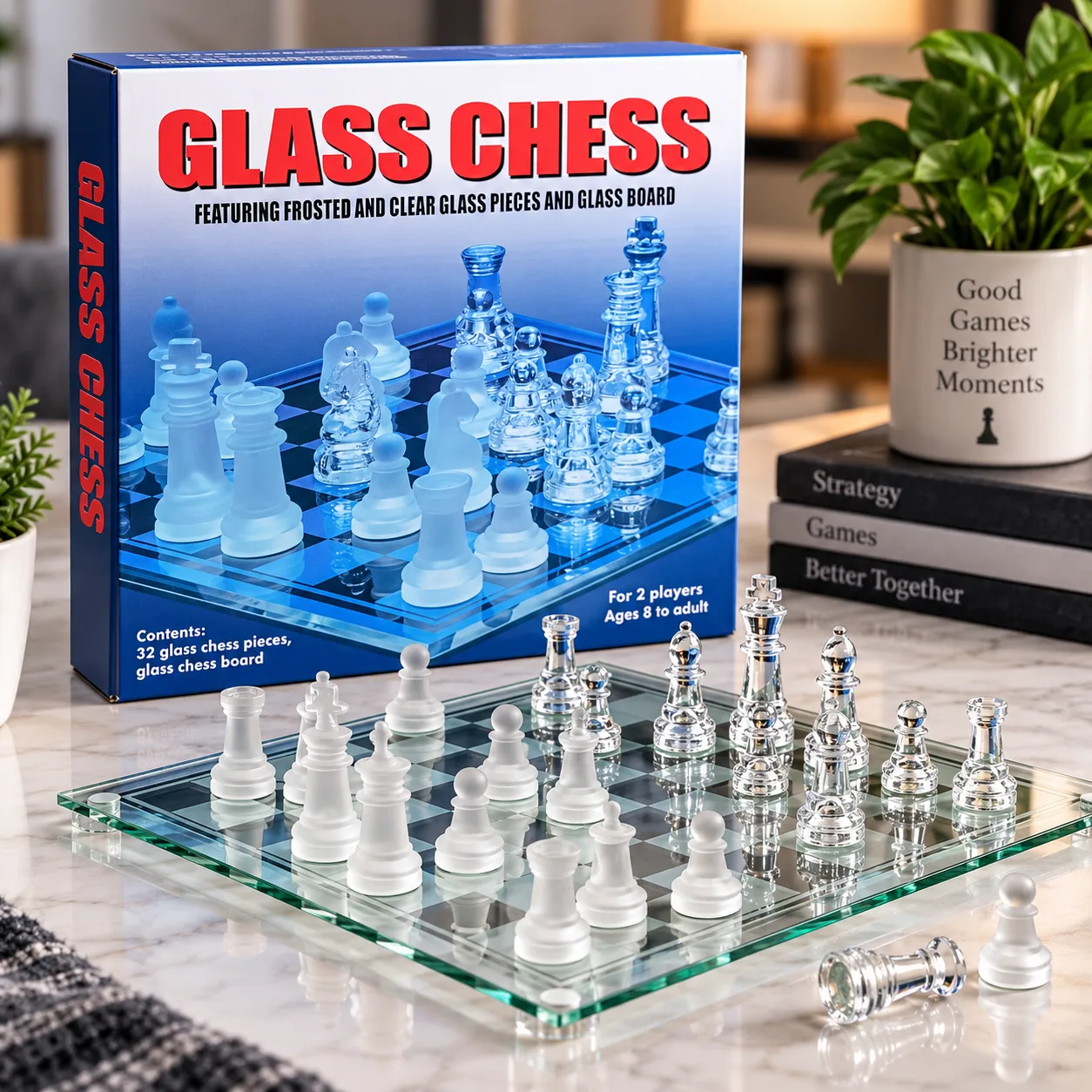 Premium Glass Chess Set – Clear & Frosted Pieces