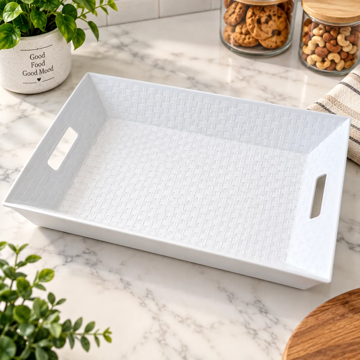 Rectangular Plastic Serving Tray with Handles