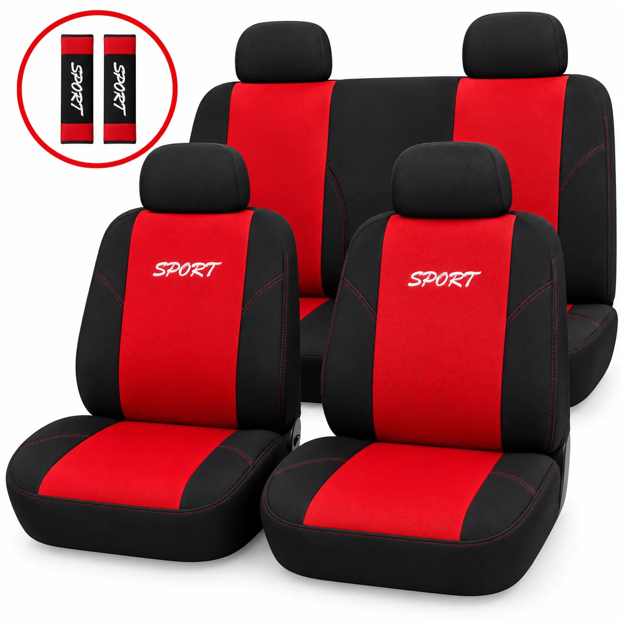 Sport Car Seat Cover Set – Red & Black